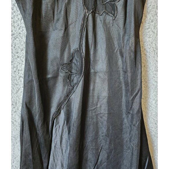 Vtg Joie De Vie Nylon Satin Nightgown Plunging Lace High Slit Sexy Black Petite - Picture 5 of 16